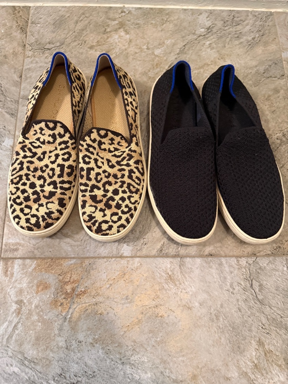 Rothy's Leopard Print Slip-On & Black Knit Slip-On Duo